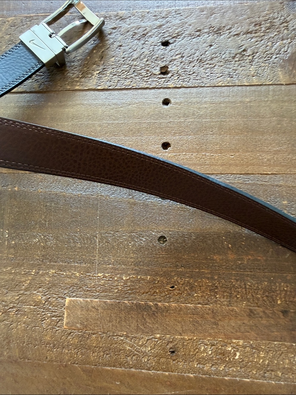 Nike Reversible Black Brown Leather Belt with Silver Buckle and Logo Casual XL - Picture 3 of 7
